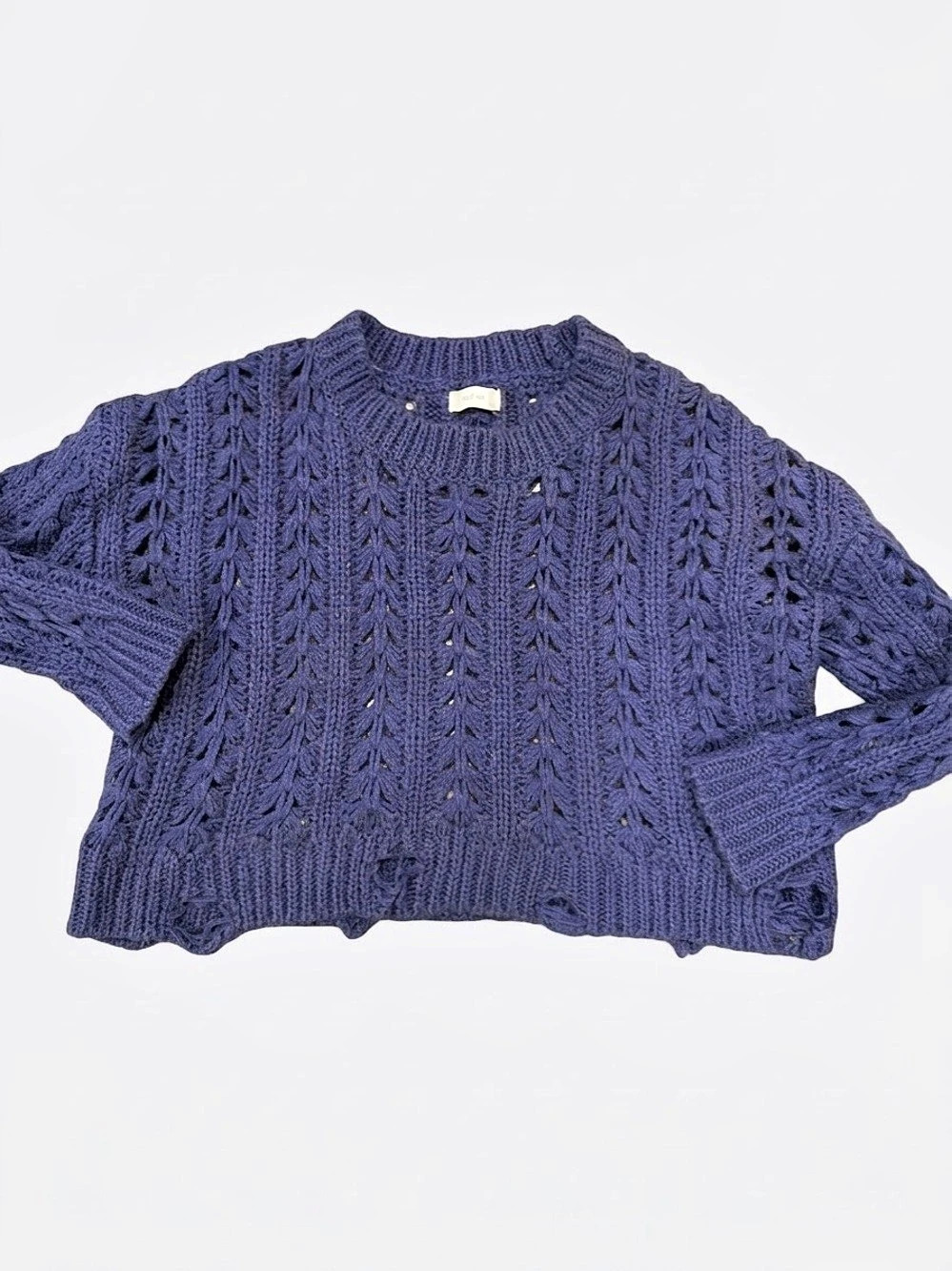 Altar'd State Purple Cable Knit Distressed Open Knit Sweater Small